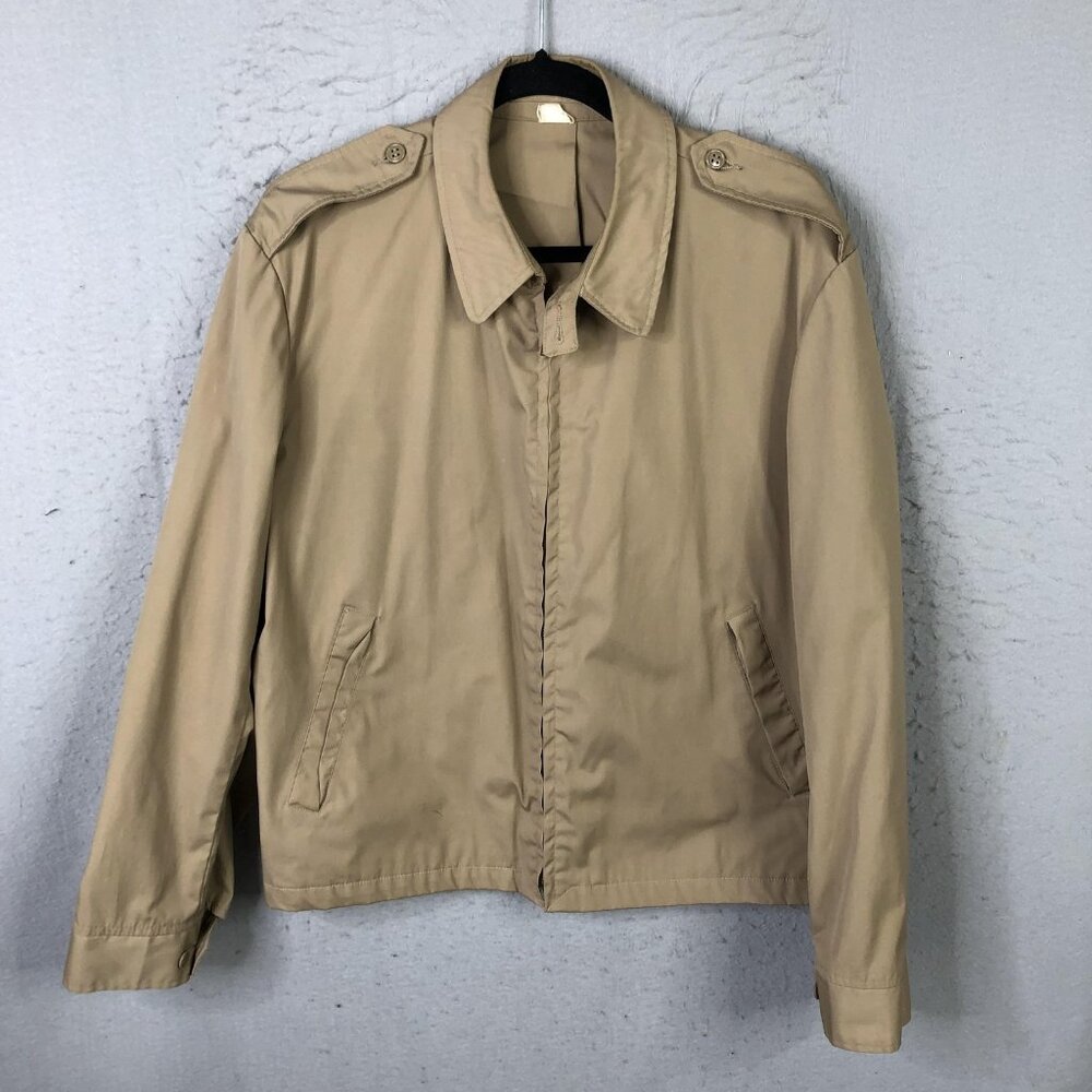 Vintage Creighton Jacket Men 44L Tan Windbreaker Epaulets Military Rickey Throat